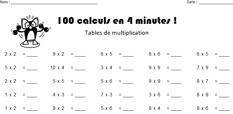 Jeux - Les tables de multiplication de 2 à 9 - L ecole de crevette