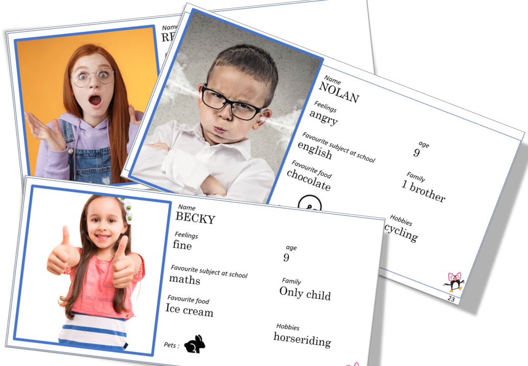 Des cartes d'identité pour jouer en anglais - Charivari à l'école